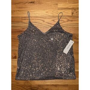 Calvin Klein Women's Sequin Strappy Camisole Silver Size Medium MSRP $64 NEW NWT
